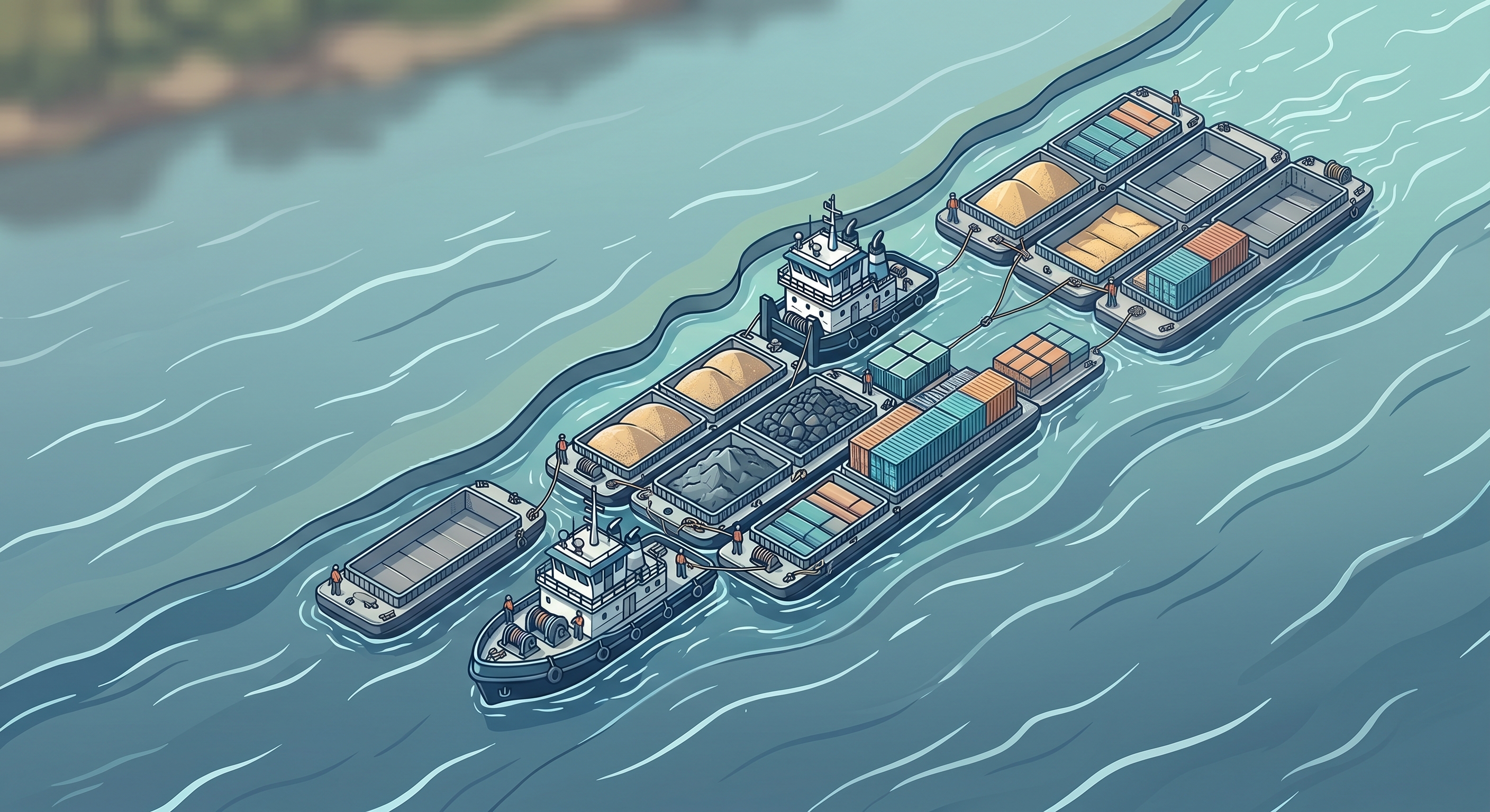 Convoy de barcazas en la Paraguay-Parana Waterway